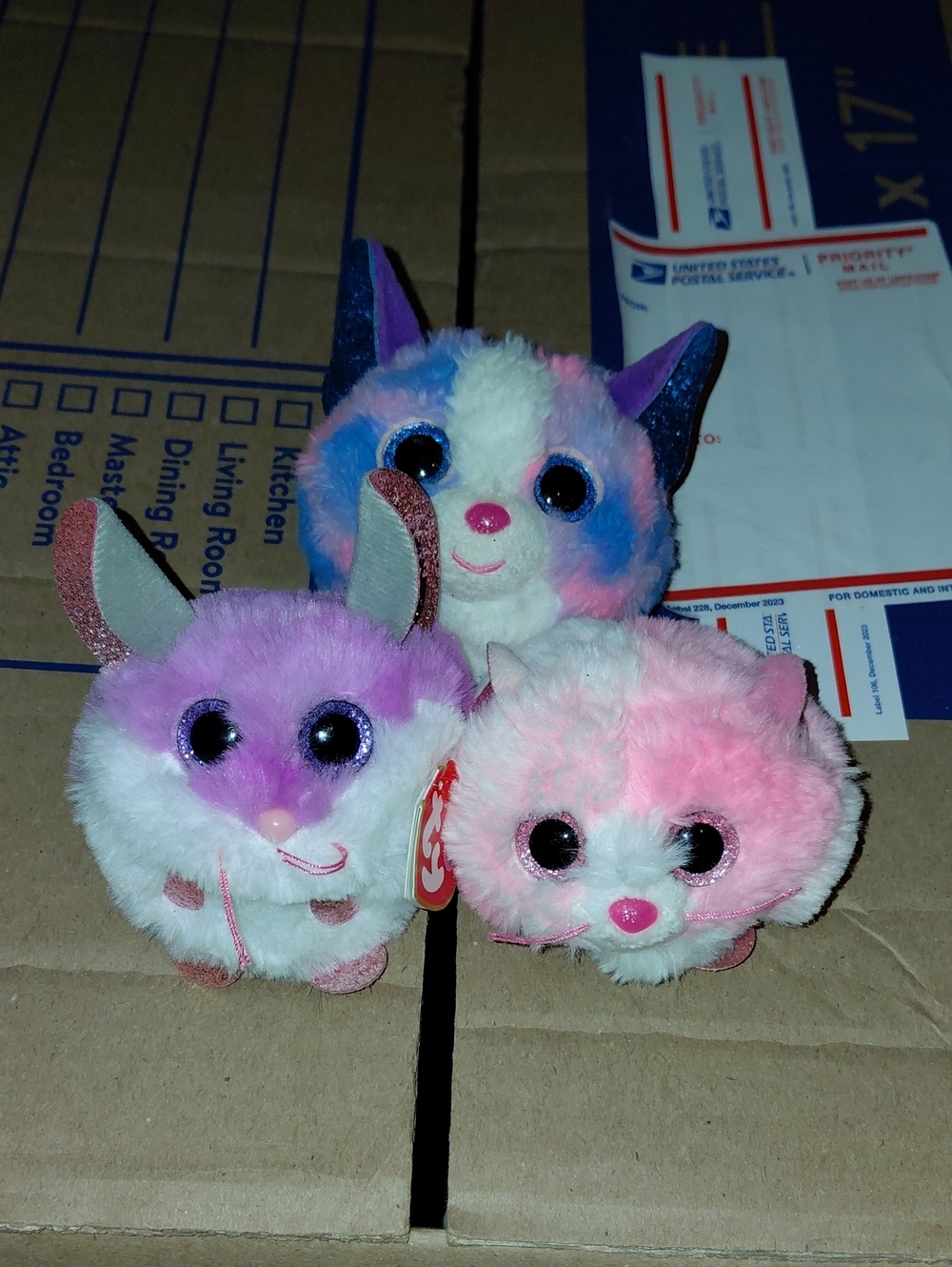 Ty Plush Small Pets Trio in Pink, Purple, Blue